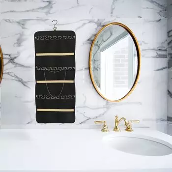 Подвесные сумки для ювелирных изделий, органайзеры для хранения в рулонах с вешалкой, двухсторонний держатель для сережек, ожерелий на дверце шкафа