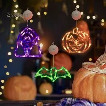 Подвесные светильники на Хэллоуин, работающие от батареек, праздничные светильники с присоской, легко устанавливаемые, светодиодные, декор для окон и дверей на Хэллоуин D