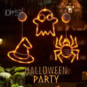 Подвесные светильники на Хэллоуин, работающие от батареек, праздничные светильники с присоской, легко устанавливаемые, светодиодные, декор для окон и дверей на Хэллоуин B