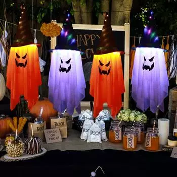 Подвесные светильники на Хэллоуин Светильники на Хэллоуин Декор на Хэллоуин Гирлянды с привидениями оранжевый