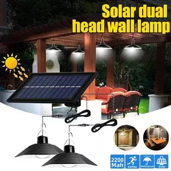 Подвесные светильники на солнечных батареях, суперяркая люстра с 2/1 головкой, IP65, водонепроницаемая, для внутреннего сарая, комнаты, сада, патио, солнечная лампа 1 Lamp - Warm Color