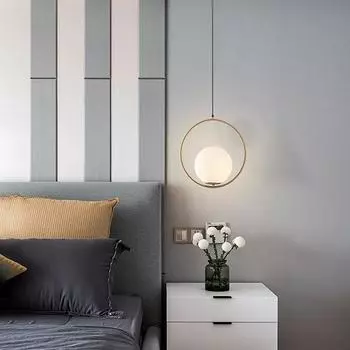 Подвесные светильники с черным металлическим кольцом, обеденный кухонный остров, подвесной светильник, скандинавский стеклянный шар, светодиодный светильник, прикроватная лампа Warm White