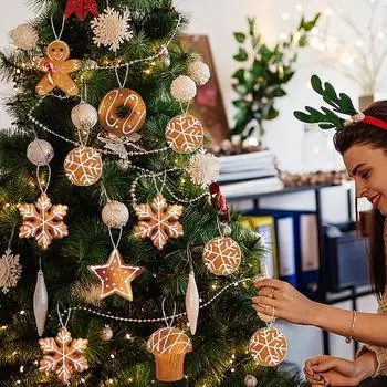 Подвесные украшения для рождественской елки, шарики из пенопласта, снежинки, пряничные человечки, подвески 2024 года, рождественские украшения для дома, Новый год 2025 года