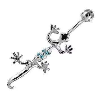 Подвесные украшения из стерлингового серебра 925 пробы с саламандрой для пирсинга пупка - бирюзовые синие кристаллы