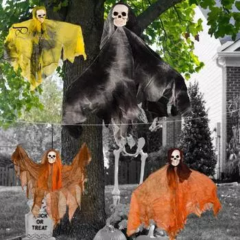 Подвесные украшения на Хэллоуин, жуткий подвесной череп-призрак, реквизит для дома с привидениями для декора двора темно-оранжевого