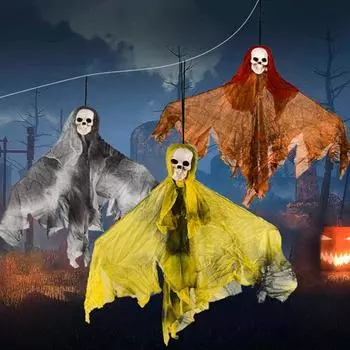 Подвесные украшения на Хэллоуин, жуткий подвесной череп-призрак, реквизит для дома с привидениями для декора двора темно-оранжевого