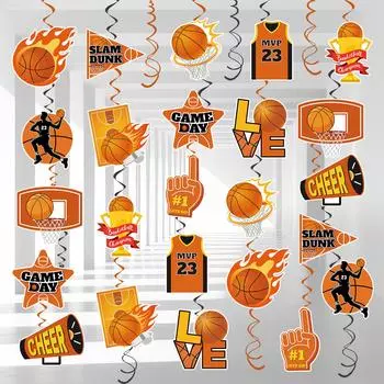 Подвесные завитки для баскетбольной вечеринки, 32 шт. Подвесные завитки для баскетбольной вечеринки - 8 двойных завитков для украшений баскетбольной вечеринки
