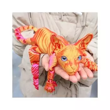 Подвижная лысая кошка 3D-печатная фигурка кошки сфинкса, гибкая кошка, снятие стресса, настольный питомец, игрушка-непоседа, декор для дома и офиса для любителя и коллекционера кошек A