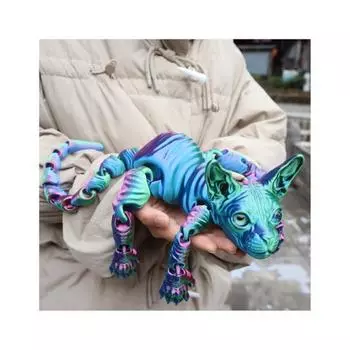 Подвижная лысая кошка 3D-печатная фигурка кошки сфинкса, гибкая кошка, снятие стресса, настольный питомец, игрушка-непоседа, декор для дома и офиса для любителя и коллекционера кошек J