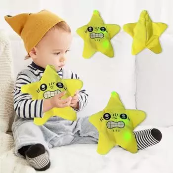 Подвижная мультяшная звезда, плюшевая игрушка с музыкальным светом, мягкая желтая звезда, плюшевая кукла, украшение для дома и офиса, украшение для детей и взрослых, подарок на день рождения A