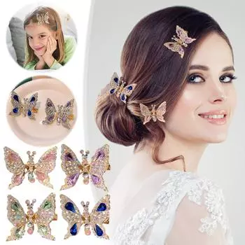Подвижная заколка-бабочка для девочек, трехмерная заколка-бабочка со стразами, заколка-бабочка, аксессуары для волос, подарок для женщин синий