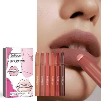 Подводка для губ MatteLip, высокопигментированная кремовая текстура, устойчивая к смазыванию, стойкая на весь день, не требует точилки для карандашей, набор из 6 цветов белый