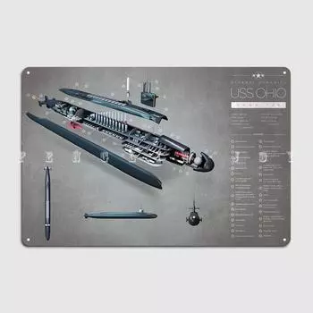 Подводная лодка Uss Ohio, металлическая вывеска, кино, кухня, кинотеатр, классические таблички, жестяная вывеска, плакат 20x30cm