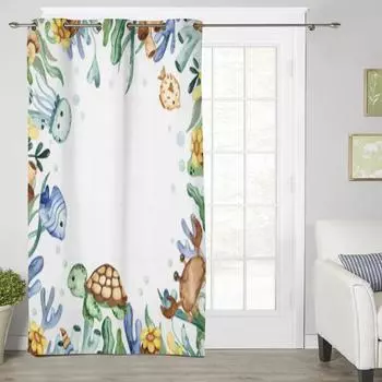 Подводные существа, морские черепахи, занавески для гостиной, спальни, роскошные современные занавески для кухни, тканевые занавески 135W x 60H(cm) x1