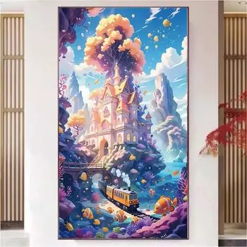 Подводный мир Алмазная живопись Мозаичное искусство новая гостиная мультфильм детская комната Мечта Подводный мир поезд полный алмазов Сделай сам 100-50CM белый