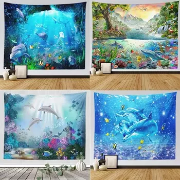 Подводный мир дельфины и киты подвесная ткань украшение на стену дома гобелен офис гостиная гобелен 100x75cm