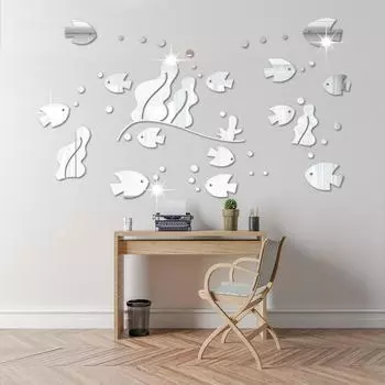 Подводный мир Маленькая рыбка 3D Трехмерная акриловая зеркальная наклейка Домашнее украшение Наклейка на стену