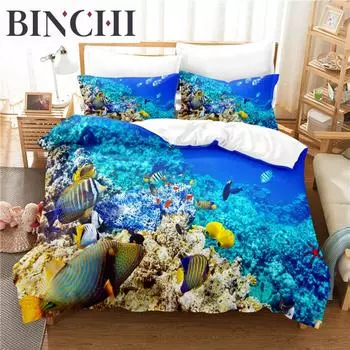 Подводный мир Постельное белье Пододеяльник Комплект постельного белья 3D Постельное белье с цифровой печатью Постельное белье размера Queen Fashion Design EU single(135x200cm)