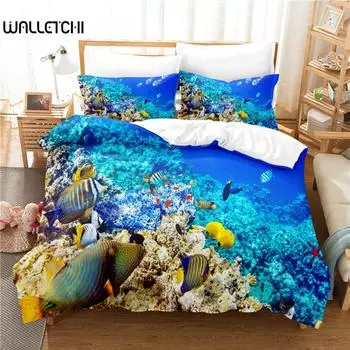 Подводный мир Постельное белье Пододеяльник Комплект постельного белья 3D Постельное белье с цифровой печатью Постельное белье размера Queen Fashion Design EU single(135x200cm)
