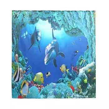 Подводный мир Ванная комната Занавеска для душа Пьедестал Коврик Крышка для унитаза Коврик для ванной 3#