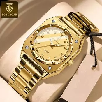 POEDAGAR Классические кварцевые часы для женщин, модные, креативные, квадратные, женские часы, лучший бренд, роскошные, водонепроницаемые часы серебряный/оранжевый