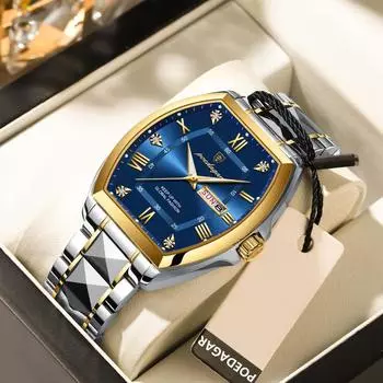POEDAGAR Кварцевые часы с двойным календарем для мужчин, водонепроницаемые мужские часы с ремешком из нержавеющей стали синий