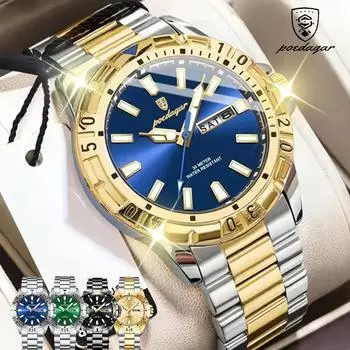 POEDAGAR кварцевые мужские часы водонепроницаемые светящиеся дата недели мужские часы военные мужские часы из нержавеющей стали спортивные мужские часы синий/серебряный