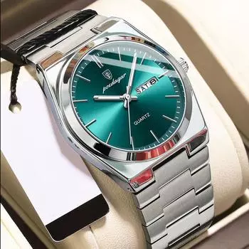 POEDAGAR Лучший бренд кварцевые часы для мужчин классические деловые мужские наручные часы двойной календарь водонепроницаемые мужские часы золотой