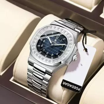 POEDAGAR Роскошные квадратные мужские наручные часы Светящиеся водонепроницаемые мужские часы с датой из нержавеющей стали Мужские кварцевые часы Повседневные мужские часы синий