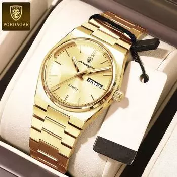 POEDAGAR Модные женские часы, роскошные оригинальные кварцевые наручные часы, водонепроницаемые, из нержавеющей стали, светящиеся часы с датой серебряный/синий
