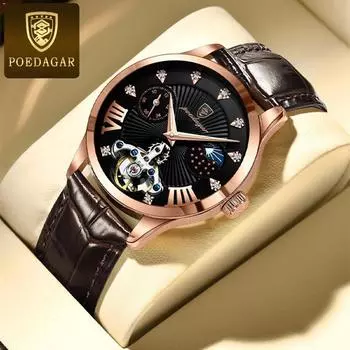 POEDAGAR новые роскошные мужские часы с коробкой, водонепроницаемые мужские кварцевые часы со светящимся календарем