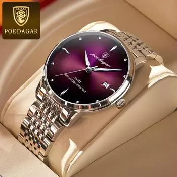 POEDAGAR новые роскошные мужские часы с коробкой, ультратонкие водонепроницаемые мужские кварцевые часы со светящимся календарем