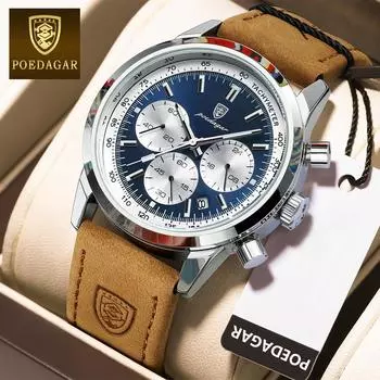POEDAGAR Новые роскошные мужские часы высшего бренда с коробкой-календарем, водонепроницаемые мужские кварцевые часы