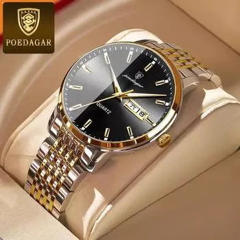 POEDAGAR Новые роскошные мужские часы высшего бренда с коробкой Мужские кварцевые часы