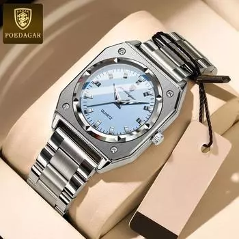 POEDAGAR Роскошные элегантные квадратные женские часы Водонепроницаемые светящиеся часы для женщин Кварцевые женские часы из нержавеющей стали оранжевый/серебряный