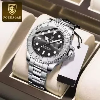 POEDAGAR роскошные мужские часы деловые кварцевые мужские часы спортивные водонепроницаемые светящиеся дата из нержавеющей стали мужские часы мужские Reloj синий/серебряный
