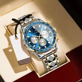 POEDAGAR роскошные мужские наручные часы водонепроницаемые светящиеся часы-хронограф для мужчин из нержавеющей стали мужские кварцевые часы мужские подарки Reloj Hombre синий/серебряный