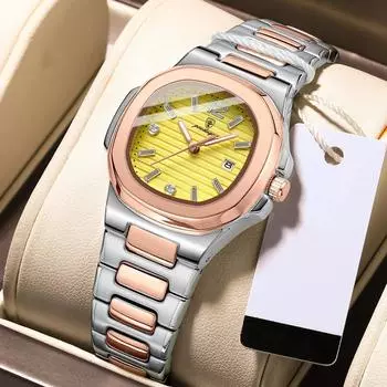 POEDAGAR Роскошные женские наручные часы Водонепроницаемые светящиеся женские кварцевые часы с датой и неделей из нержавеющей стали женские часы Женские часы Reloj жёлтый/розового золота