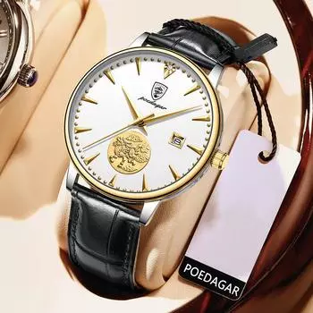 POEDAGAR Tourbillon Кожаные Водонепроницаемые Часы Календарь Автоматические Механические Мужские Часы Бизнес Модные Роскошные Часы чёрный/золотой