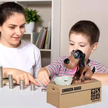 Поедание денег Собака Копилка Подвижные соединения Щенок Электрическая Копилка Автоматическая черный белый