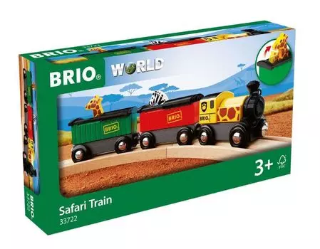 Поезд BRIO WORLD Safari Train для детей от 3 лет, деревянный, 33722 [набор из 3 вагонов] (Игрушечный поезд, рельсы, локомотив)
