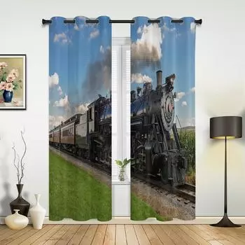 Поезд и железнодорожные путешествия Занавески для гостиной Кухня Мальчик Девочка Спальня Длинные занавески для окон Cortinas Home Decor 135W x 60H(cm) x1