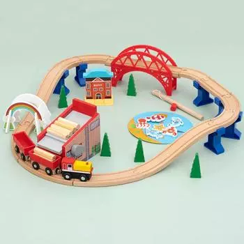 Поезд игрушечный вагончик комбинированный деревянный детский 1:64 Лесозаготовительная железнодорожная система, совместимая с деревянными рельсами