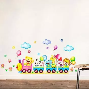Поезд с животными DIY Съемный стикер на стену Дети Спальня Наклейка Домашний декор
