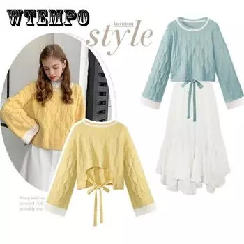 Pofulove Back Lace Up Design Long Sleeves свитер с раздвоенной индивидуальностью, сочетающийся по цвету свитер, пуловер XL синий