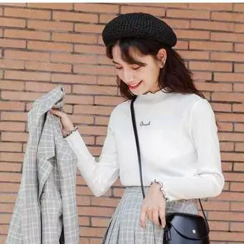 Pofulove Fungus Embroidery Sweater Autumn Winter Pullover Slim Long-sleeved Thin Base Sweater XL белый