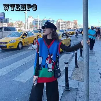 Pofulove осенне-зимний свитер без рукавов, пуловер, жилет, пальто, свободный жилет с v-образным вырезом, женский XL синий