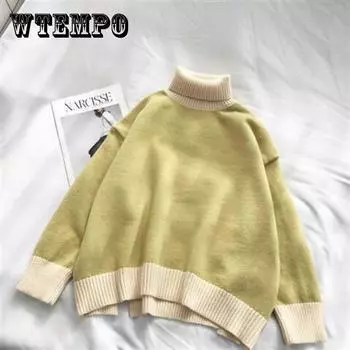 Pofulove свитер с высоким воротом, женский свободный утолщенный пуловер, одинаковый по цвету осенне-зимний свитер XXXL красный