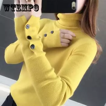 Pofulove Водолазка Трикотажная Длинный Рукав Женский Весна Осень Свитер Тонкая Нижняя Рубашка Удобная Мягкость XL чёрный