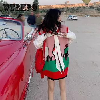 Pofulove весна осень свитер без рукавов жилет женский вязаный свитер с узором кролика жилет с v-образным вырезом XL синий